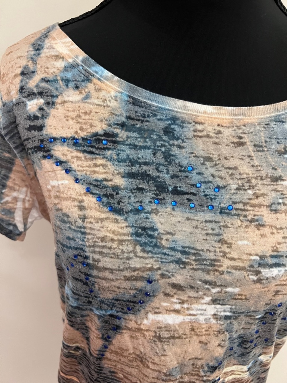 Cache Blue and Tan Scoop Neck Short Sleeve Top - Picture 5 of 7